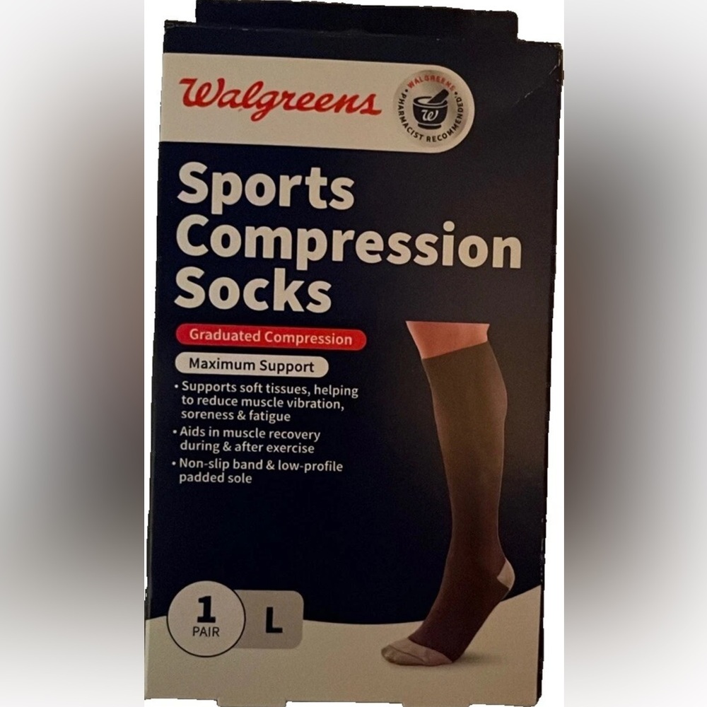 Walgreens Sports Compression Socks Black -New. Size large-unisex